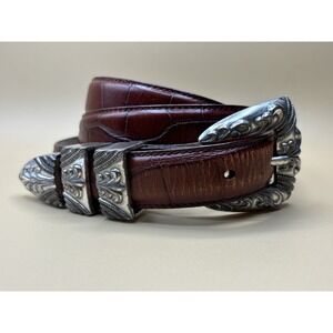 Retro 80s/90s -‎ Designer R Italian Croc/Alligator-Leather Belt & Ornate Buckle